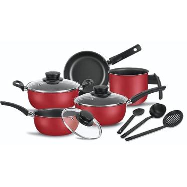 Imagem de Conjunto De Panelas Elegan Antiaderente e Tampa De Vidro 8 Peças Cor: Vermelho