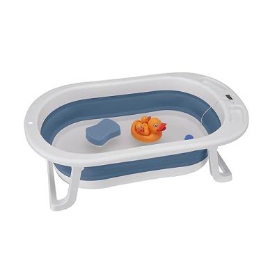 Imagem de Banheira Retratil Portátil Dobrável Infantil com Termometro Digital Banho Bebê Azul Awiki