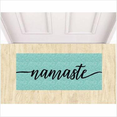 Imagem de Tapete Para Porta Namaste, Cor Verde Pscina.
