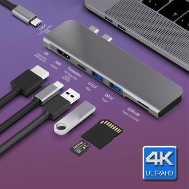 Imagem de Hub USB Tipo-C para Adaptador HDMI  4K Thunderbolt  3 USB C 3.0  Slot para leitor SD TF  PD para