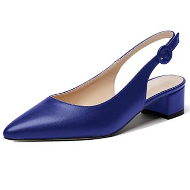 Imagem de WAYDERNS Sapato feminino bonito tira ajustável com tira no tornozelo fivela de escritório sólida fosco bico fino grosso salto baixo 3,8 cm, Azul royal, 13