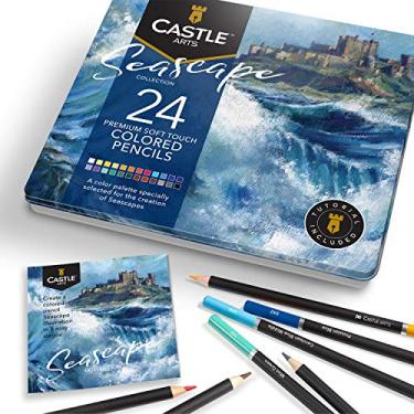 Imagem de Castle Art Supplies Conjunto de 24 lápis de cor Seascape para artistas adultos | Cores lisas de qualidade de desenho de esboço ideal | Resultados de desempenho de mistura e camadas superiores