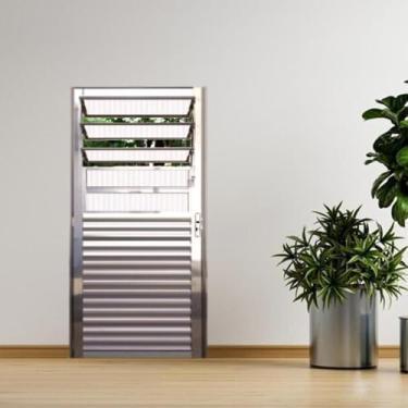 Imagem de Porta Basculante Palheta de Alumínio 210 X 70cm Linha 25 Lado Esquerdo Esquadrias Bergamo Cinza