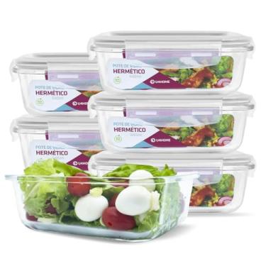 Imagem de KIT 6 Potes de Vidro Retangular com Tampa Hermética 640ml (Branco)