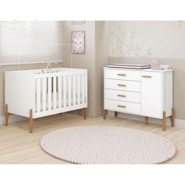 Imagem de Conjunto Quarto Infantil Iris 100% MDF- Com Berço Mini Cama e Gaveteiro Sistema Antitom...