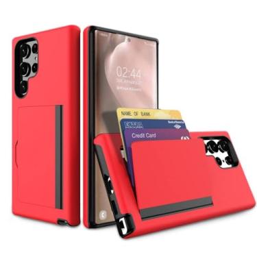 Imagem de Capa carteira protetora de cartão de crédito para Samsung Galaxy S23 Ultra S22 S21 S20 S10 Plus 5G Capa traseira para Samsung Note 20 10, vermelha, para Galaxy S10e 5,8 POLEGADAS