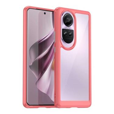 Imagem de Capa para Oppo Reno10 Pro, botão de pressão flexível, capa transparente, anti-impressões digitais. Proteção total de 360° - vermelha