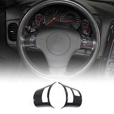 Imagem de Adesivo de botão de volante de carro de fibra de carbono macio para Chevrolet Corvette C6 2005-2013 adesivo de proteção de painel de volante de carro (100% fibra de carbono real - preto)