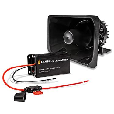 Imagem de SoundAlert Kit de amplificador de buzina de ar policial 100 W [alto-falante bullhorn 120-130 db] [controle manual ou buzina de estoque] [10 A proteção de fusível] Buzina de ar eletrônica para veículos de emergência, caminhões, carros