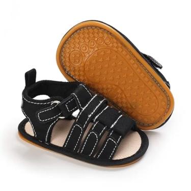 Imagem de Save Beautiful Summer Baby Sandals para meninos com sola macia antiderrapante para primeiros passos, A01/Preto com sola de borracha, 0-6 Months Infant