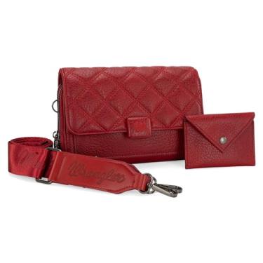 Imagem de Wrangler Bolsa transversal feminina pequena carteira com alça e envelope clutch bolsa feminina de couro, 3001 Vermelho