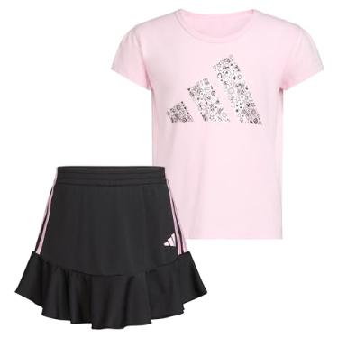 Imagem de adidas Conjunto de saia saia saia e camiseta com babados de 2 peças, rosa claro e preto