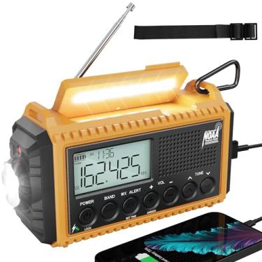 Imagem de Rádio de emergência, rádio solar manivela climática 5000mAh bateria portátil AM/FM/Shortave/NOAA rádio com mostrador de tempo, lanterna, carregador de smartphone, SOS, tomada de fone de ouvido para emergência doméstica