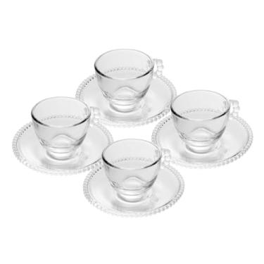 Imagem de WOLFF Conjunto de Xícaras e Pires de Cristal Pearl 80ml 4 Peças Transparente - Mesa Posta - Itens Para Casa - Utensílios de Cozinha - Enxoval - Casamento - Decoração
