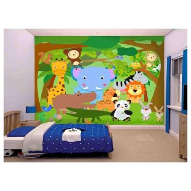 Imagem de Papel De Parede Leão Girafa Zoo Safari Baby Azs91 - Você Decora