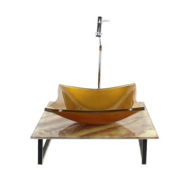 Imagem de Kit Cuba Vidro Quadrada 10Mm Tampo Vidro 40Cm X 40Cm Mármore - Cubas E