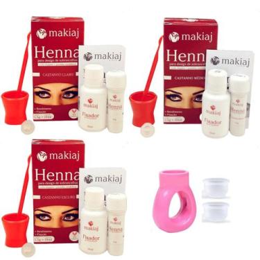 Imagem de Kit 3 Henna Sobrancelha Makiaj Efeito Natural + Anel Batoque Acrílico 