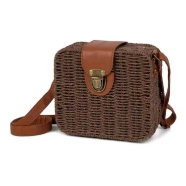 Imagem de Bolsa Feminina Palha Sintética Moda Praia Marrom BL1120 - KINGLEEN