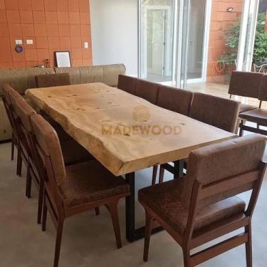 Imagem de Mesa de Tronco com Bordas Orgânicas Cor Natural com Pés em Aço Carbono