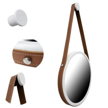 Imagem de Espelho Redondo 50CM Adnet Decorativo em Alumínio Branco Com Alça Cara
