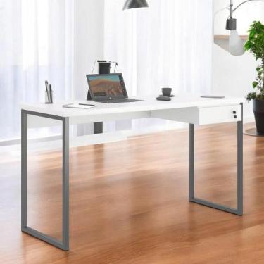 Imagem de Mesa Home Office Escrivaninha Shine 1,36 Branco com Gaveteiro - Mobili