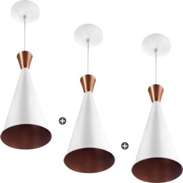 Imagem de 3 Pendentes Cone Branco Canadá Sala Cozinha Churrasqueir - MARRYLUZ