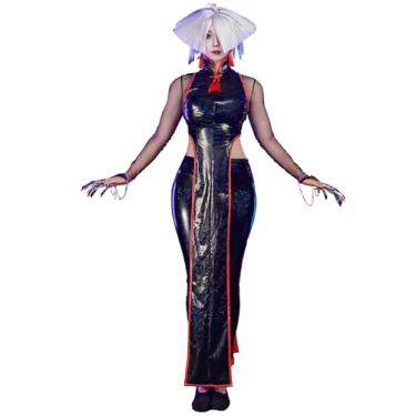 Imagem de Micotaku Street Fighter 6 Fantasia feminina oficialmente licenciada A.K.I. Cosplay de couro de flor de cobra conjunto completo, Preto, G