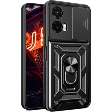 Imagem de Ephoou Capa protetora para Motorola Moto G35 com capa deslizante para câmera e suporte de anel, capa de proteção à prova de choque de grau militar para Motorola Moto G35 SJ-preta