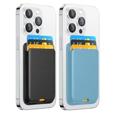 Imagem de ZoyiNsgu Porta-cartão magnético para Apple iPhone com Magsafe, série 15/14/13/12, carteira de couro Mag Safe para Pro Max Plus Mini, preto azul celeste