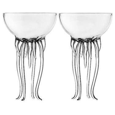 Imagem de Copo de vidro Magic Ocean Jellyfish Copo colorido para coquetel ou martini exclusivo para bar ou cozinha (dois copos de vidro transparentes de 250 ml)