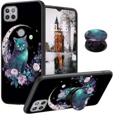 Imagem de Qindaiwen Projetada para Motorola Moto One 5G Ace, capa para Moto G 5G com suporte expansível de dedo, capa de telefone de silicone TPU macio à prova de choque para Moto One 5G Ace, Pussycat