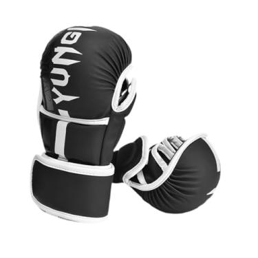 Imagem de Tachiuwa Luvas de boxe Luvas de sparring Luvas de soco para exercícios versáteis Luvas de meio dedo para treino Karate Arts Sparring, Black White M