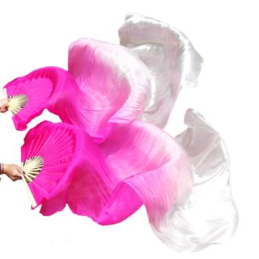 Imagem de SNOWAQUA Fãs de véu de seda sintética de dança do ventre, 1 par (esquerda + direita) véu longo de fãs de bambu de seda sintética, fãs de seda para dança do ventre, desempenho de dança (estilo14, 35,4 x 70,8 polegadas)