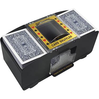 Imagem de TAAVOP Baralhador automático de cartas, máquina de embaralhar cartas de pôquer elétrica operada por bateria de 1-2 baralhos, para baralhos/UNO