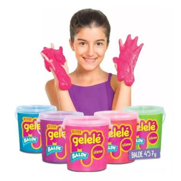Imagem de 2 Slime Gelelé Glitter Balde Doce Brinquedos Geleca 457g Cores Variada