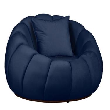 Imagem de Poltrona Concha com Almofada Base Arco Giratória Veludo - Fina Mobília