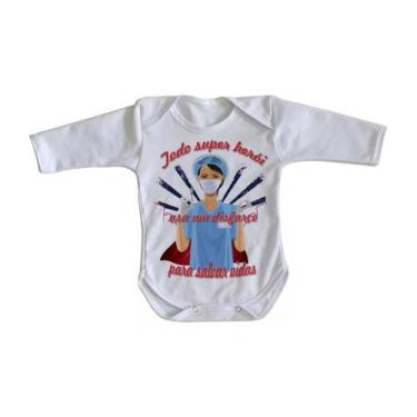 Imagem de body nenê criança roupa bebê manga longa Enfermeira super herói salvar
