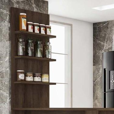 Imagem de Painel De Cozinha 3 Prateleiras Suprema Nogueira - LUCIANE MÓVEIS