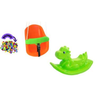 Imagem de Kit Playground Meninos e meninas Balanço com Cinto e Trava e Dinossaur