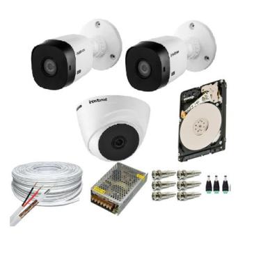 Imagem de Kit 3 Câmeras Segurança VHC Hd 720P Intelbras + cabos conectores c/Hd 
