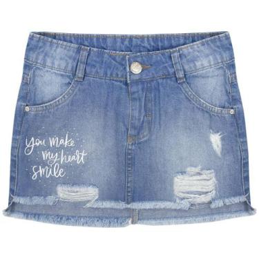 Imagem de Saia Juvenil Look Jeans c/ Puídos Jeans - UNICA - 6, 6, Azul