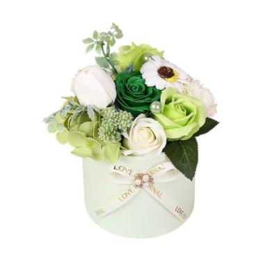 Imagem de Wswqop Sabonete de banho rosa flor caixa de sabão flor caixa decoração mesa flor artificial caixa de sabão flor para o dia das mães proposta de casamento, Verde
