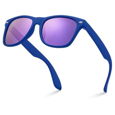 Imagem de LEICO FASHION Óculos de sol retrô polarizados para meninos e meninas de 3 a 12 anos de idade, à prova de estilhaçamento, proteção UV e crianças, Azul escuro | Roxo Revo, One size fits most