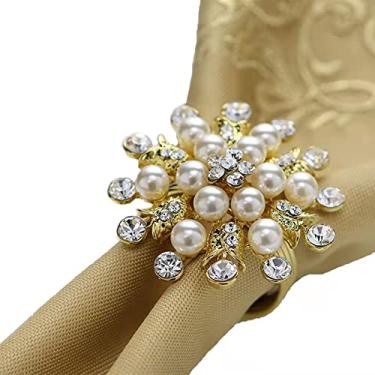 Imagem de Joyindecor Conjunto de 12 Anéis de Guardanapo de Ouro - Porta-Anéis de Guardanapo de Pérolas e Strass Dourados para Festa de Casamento, Feriado, Decoração de Mesa de Jantar Familiar Casual e Formal