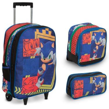 Imagem de Kit Mochila Escolar Infantil Sonic Rodinha Creche Pre Escola - Plike
