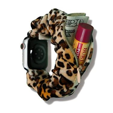 Imagem de Smunchys Pulseira elástica feminina compatível com Apple Watch com bolso com zíper, 38 mm, 40 mm, 41 mm, 42 mm, 44 mm, 45 mm, macio, fofo, elástico, ajustável para mulheres iWatch Series 8, 7, 6, 5, 4, 3, 2, 1, SE, com bolso com zíper, itens pequenos, chaves, dinheiro