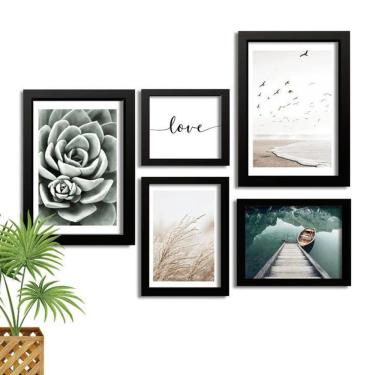 Imagem de Kit 5 Quadros Molduras Pretas Suculenta Natureza