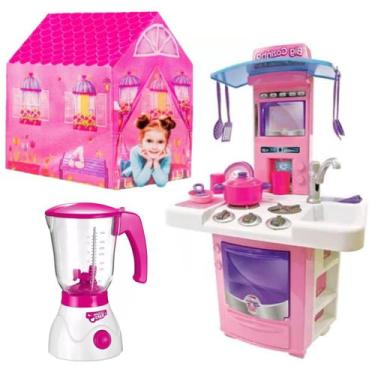 Imagem de Liquidificador Infantil Funcional Big Cozinha e Barraca Rosa - DM Toys