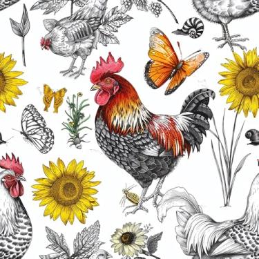 Imagem de WalRiddle Papel de parede preto e branco de girassol moderno rústico animal de fazenda borboleta para descascar e colar fácil de remover adesivo em papel de parede impermeável para locatário