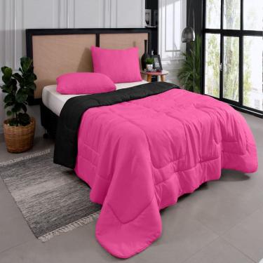 Imagem de Kit Edredom Casal Queen 3 Peças Margarida Cama Box Pink e Preto